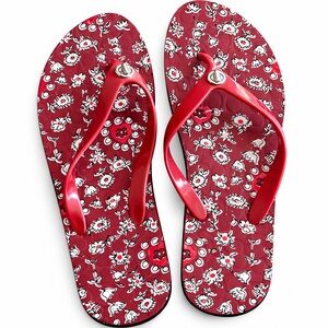 COACH Red Floral Pattern Flip Flops